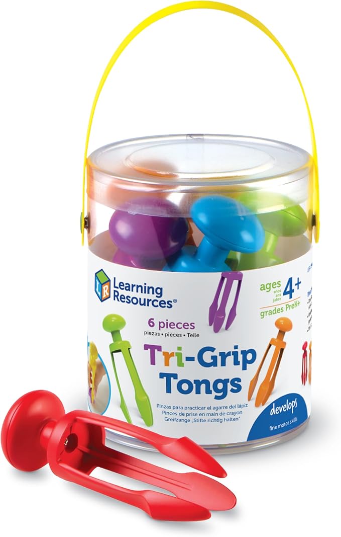 Learning Resources 3 Prong Tong, Pencil Grip Tongs, Sensory Bin, Fine Motor Toy, Set of 6, Ages 4+