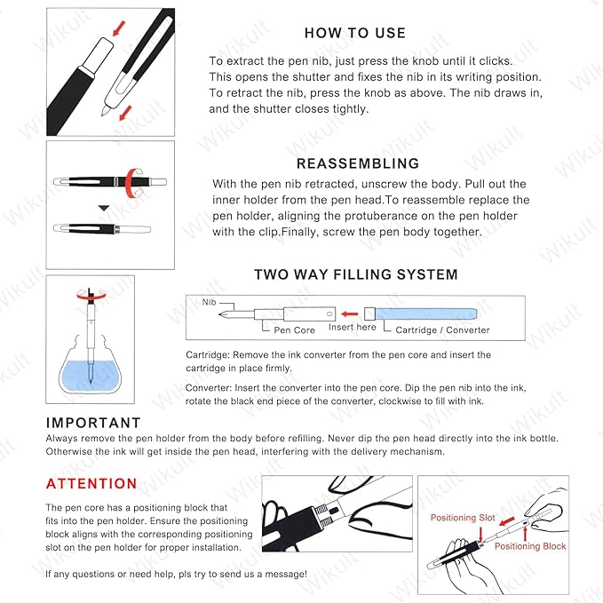 Jinhao 20 Press Fountain Pen, Transparent Black Retractable Fine Nib with Ink Converter Set (Black Clip)