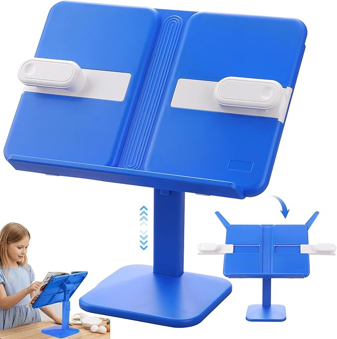 Tablet Stand Holder,Adjustable Foldable Lightweight iPad Laptop Stand for Desk,Monitor Holder Multi-Functional Rest Tray Recipes Textbook Cookbook Magazine Laptop Tablet DW (Blue)