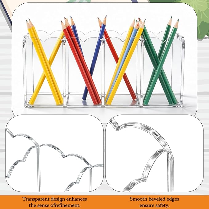 Sabary Scalloped Acrylic Dry Erase Marker Holder Whiteboard Non Slip Coastal Style Pen Holder for Fridge Locker Organizer for Work Locker Desk Accessories Pencil Cup(7.9 x 2.7 x 3.5'')