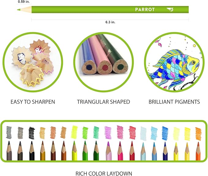 PARROT Premier 72ct Wooden Colored Pencils, Soft Core, Triangular-Shaped, Pre-Sharpened, for Artists, Adult & Kids Coloring Book, Perfect for Drawing, Coloring, Blending, and Shading