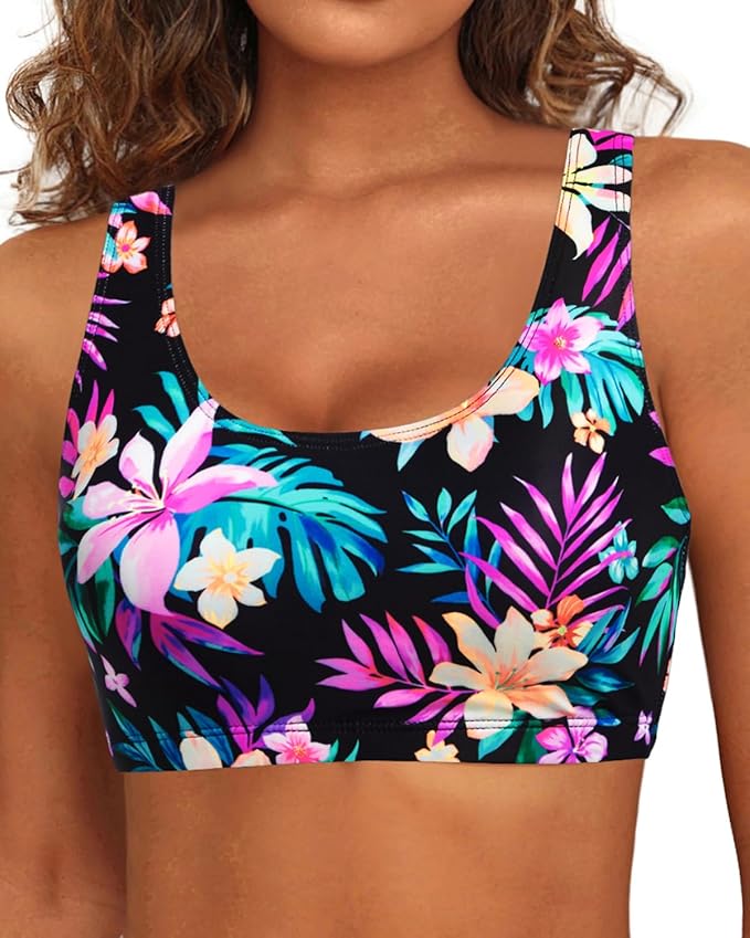 Tempt Me Women Sports Bra Bikini Top Push Up Scoop Neck Bathing Suits Top Padded Swim Crop Tops Only