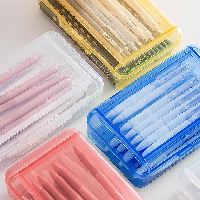 Double Layer Large Capacity Pen Box,Plastic Translucent Pencil Box, Hard Pencil Cases with Snap-Tight Lid for Pens, Pencils, School Supplies,Office Supplies, Medium-sized,1 Pack