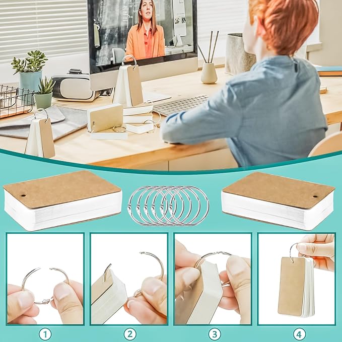 300 Pcs Flash Cards 2x3 Inch Index Cards with Ring Lined Note Card Bood Flashcards, Mini Blank Flash Cards 2x3 White Card Pad Index Note Bood 2 x 3 Notecards for Studying School Supply College