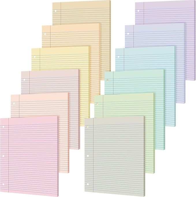PerKoop 12 Pack 600 Sheets Loose Leaf Paper 8" x 10.5",Light Color
