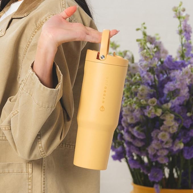 HydroJug Sport - Stainless Steel Tumbler with Straw, Vacuum Insulated, 32oz Leakproof Water Bottle, Ergonomic Design, Reusable, Dishwasher Safe, Rubber Base, Durable for Gym or Outdoors, Marigold