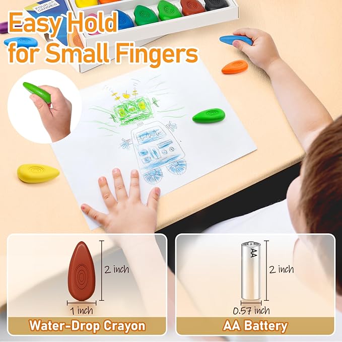 Four Candies Crayons for Kids 12 Colors, Non Toxic Washable Crayons for Toddlers 1-3, Unbreakable Easy-Grip Water-Drop Shape for Little Hands, Art Supplies for Kids Toddlers Coloring Gift