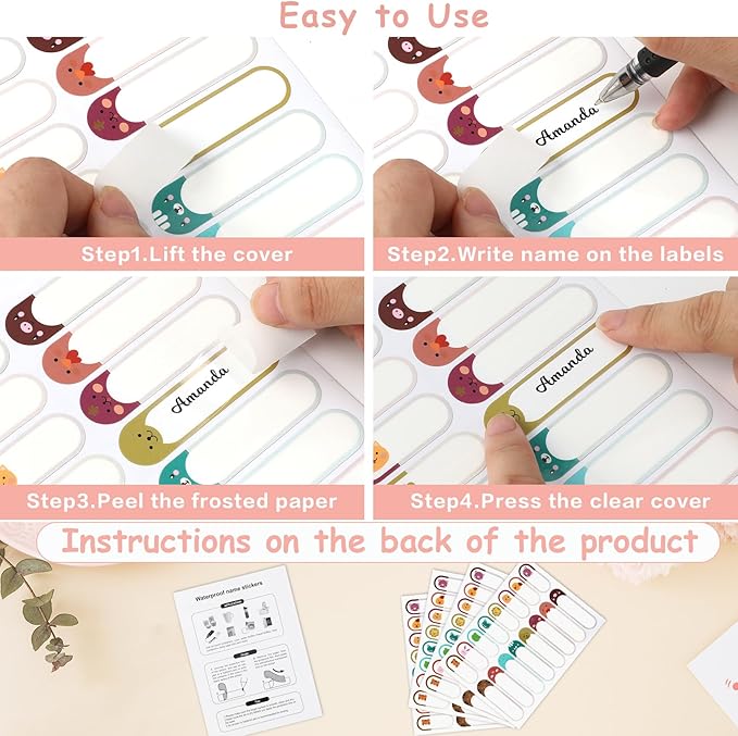 Kids Labels for School Stuff Daycare, Baby Name Tag Stickers for Daycare Essentials, 400 PCS Waterproof Reusable Name Label for Water Bottle, Washable Dishwasher Safe Kid Sticker for School Supplies