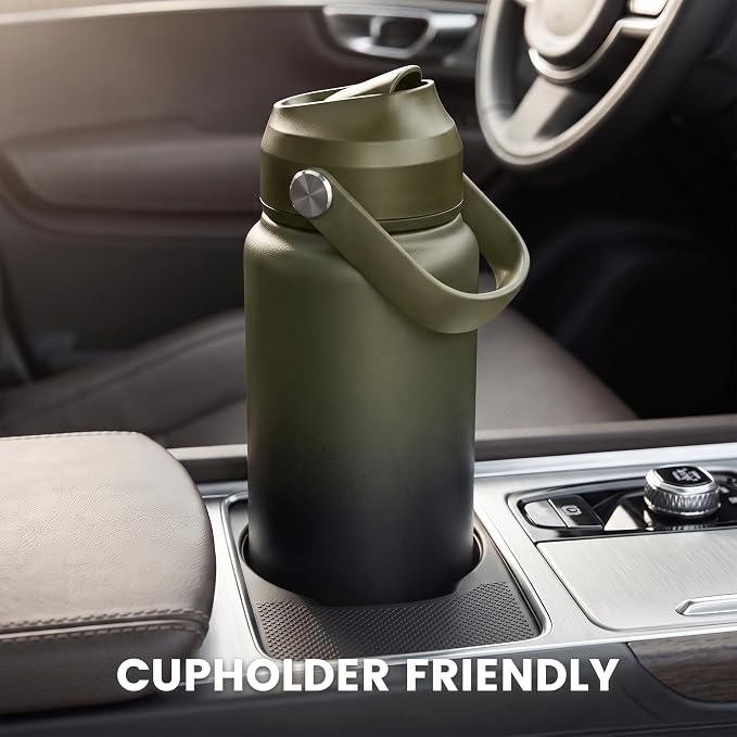 Fijinhom 24 oz Insulated Water Bottle with Straw Lid, Stainless Steel Water Bottles, Double Wall Vacuum, Portable Handle & Non-slip Bottom, BPA Free Leak Proof Metal Bottles, Cold 24H, Green/Black