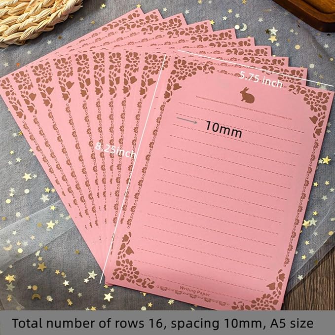 100 Sheets Brown Rabbit Stationery Lined Paper,A5 Stationery Writing Paper with Antique Border Design,Letter Size (Unpunched) Ruled Filler Paper for Writing Letters,Vintage Invites