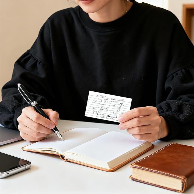 300 Count White Index Cards 3x5 Inch - 180gsm Heavyweight Flash Card (50 Sheets Each), Durable & Portable Note Taking for Students, Teachers, Study Flashcards for Office School Supplies