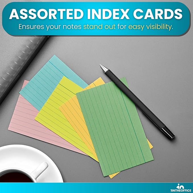1InTheOffice 3x5 Ruled Index Cards, Assorted Pastel Colors, 300 Pack