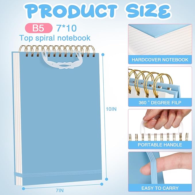Resurhang 3 Pack Top Spiral Notebook 7"x10" Hardcover Steno Pads 240 Pages(120 Sheet) college Ruled Waterproof Cover Notepad Left hand Notebooks for Work School Office (Yellow, Light Blue, Dark Blue)