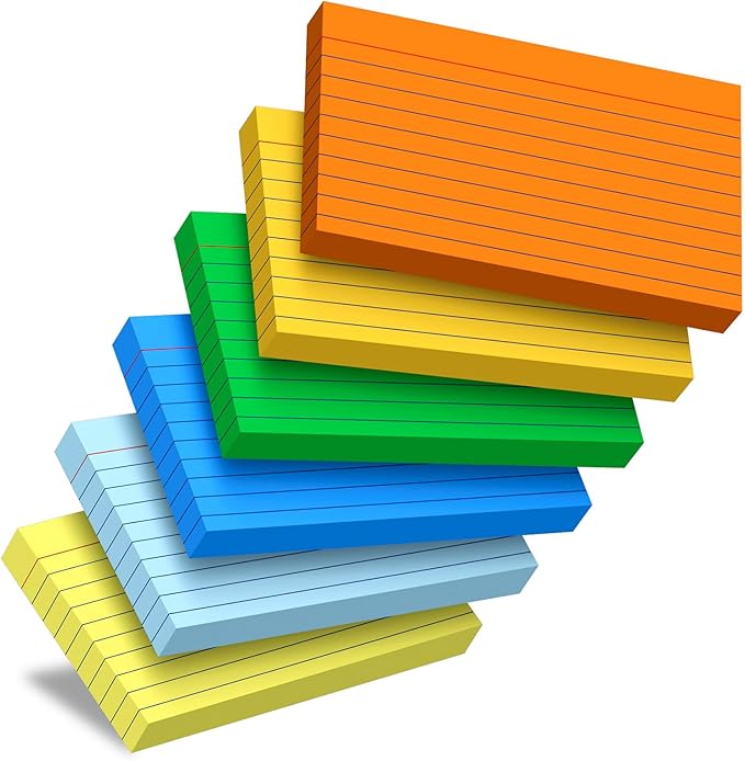 300 Count Colored Index Cards 3x5, 6 Bright Colors Note Cards, Flashcards for Studying, 50 Sheets Per Color, Colored Notecards 3x5 Lined, Colorful Index Cards Ruled for School, College, and Office