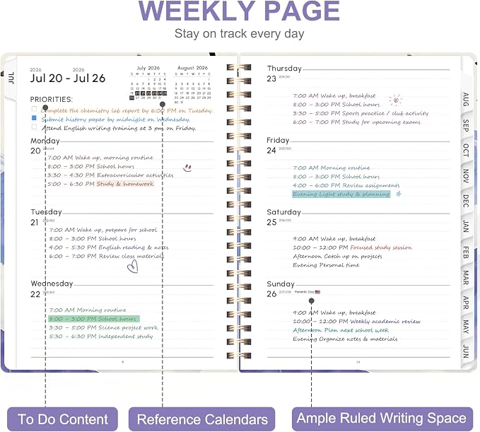 Planner 2026-2027, Weekly and Monthly Academic Year Calendar Planner, July 2026 - June 2027, Daily Agenda Book for Office School Supplies, A5(6.3'' x 8.5'')