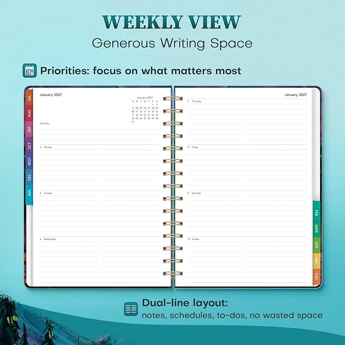 Planner 2026-2027 Monthly and Weekly Academic Planner July 2026 - June 2027, Hardcover Calendar 2026-2027 Agenda Daily Planner for Student Teacher School Office Supplies, 6" x 8.3", Wild Mountain