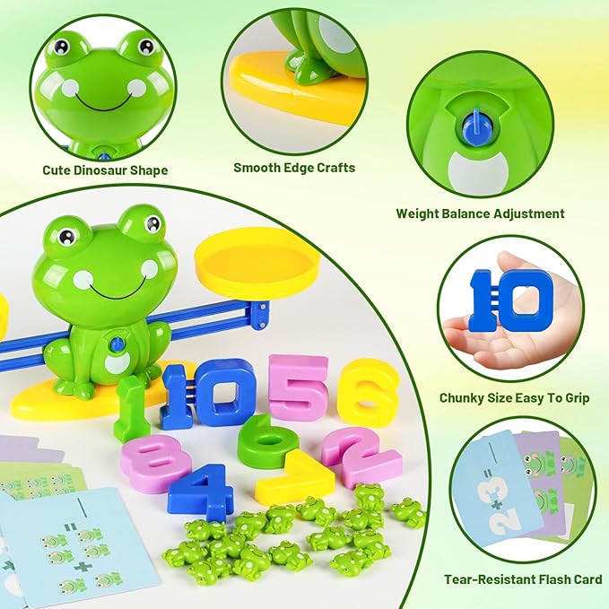 Frog Balance Math Toy for Preschool – Cool Counting Manipulatives and STEM Learning Materials for Kids Ages 5-7, Fun Number Match Activity for Pre-K Classroom and Early Education Centers
