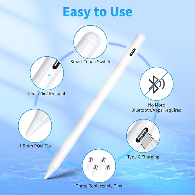 Stylus Pen for Touchscreen, Compatible for Android & iOS Phones/Tablet, Fast Charge Universal Stylus Pen for i-Phone, i-Pad, Tab A9+, High Sensitivity & Precision Stylist Pencil for Writing/Drawing