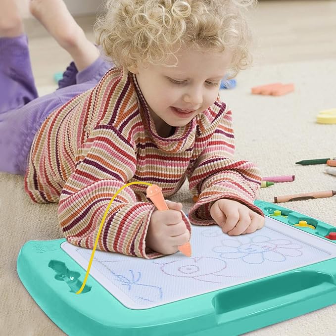 SGILE Toddler Toys for Kids, Large Magnetic Drawing Board for Birthday Gift, Toys for 1 2 3 4 Year Old Girls Boys, Etch & Sketch Pad with 4 Stamps, Learning and Educational, 16 ×13 in, Green