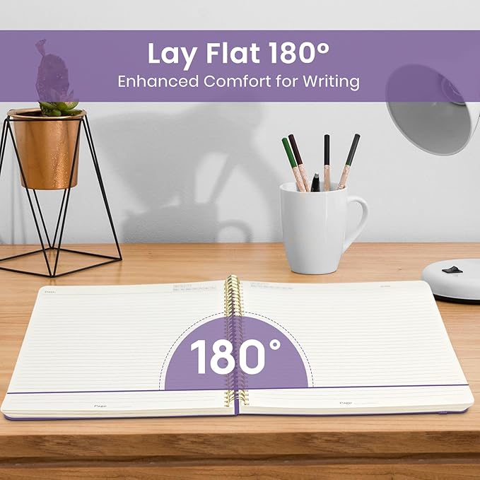 Taja Large Spiral Lined Journal for Women, 8.5" x 11" Notebooks for Work Collge Ruled, A4 Aesthetic Cute Journaling Notebooks for Writing, Plastic Cover, Purple Blocks