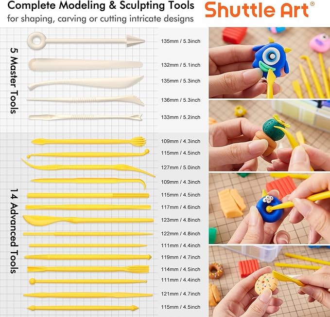 Shuttle Art 82 Colors Polymer Clay Kit, Oven Bake Clay for Kids, 19 Sculpting Tools, 16 Accessories, Non-Toxic, Non-Sticky DIY Crafts for Kids Adults