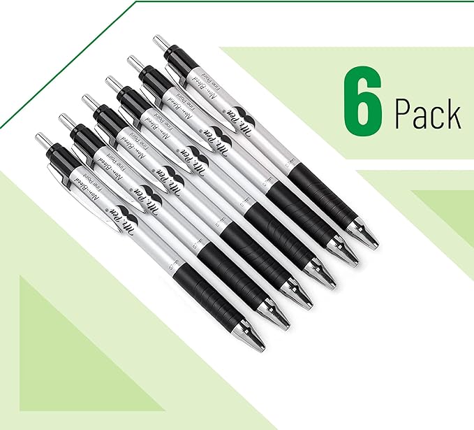 Mr. Pen- Retractable Bible Journaling Pens, 6 Pack, Black Ink, 0.7 mm Fine Tip, Smooth Writing Pen, No Smear, Comfortable Grip, Ideal for Bible Journaling, Note-Taking, Writing & Daily Use