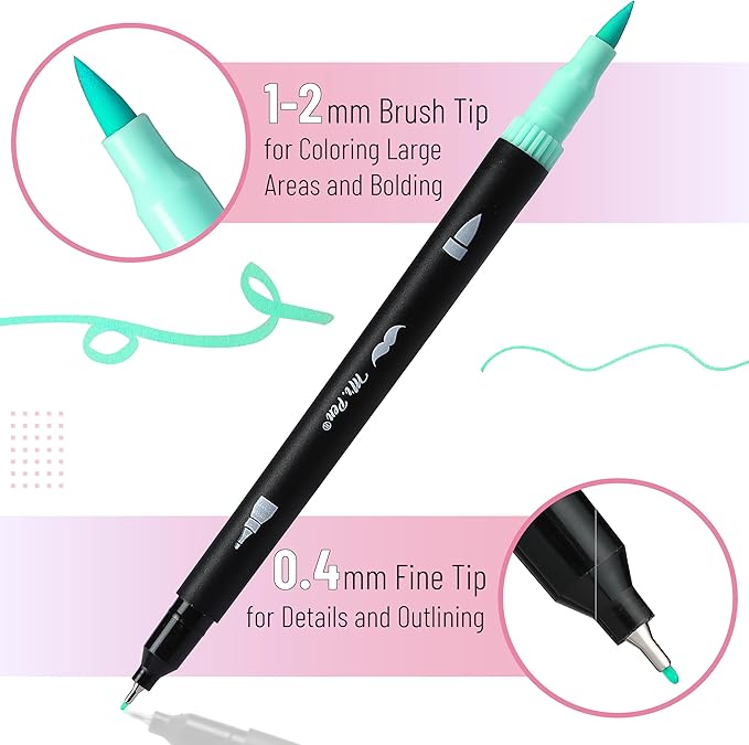 Mr. Pen- Dual Tip Brush Pens, 12 pcs, Muted Colors, Fine & Brush Tip Markers for Adult Coloring Markers for Adults