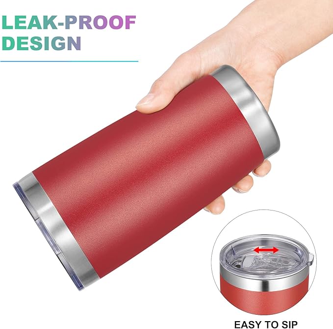 VEGOND 20oz Tumbler with Lid and Straw Stainless Steel Tumbler Cup Bulk Vacuum Insulated Double Wall Travel Coffee Mug Powder Coated Coffee Cup, Red, 12 Pack