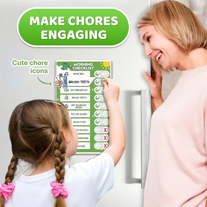 3 in 1 Upgraded Slider Bedtime/Morning/Weekly Routine Chart for Kids, Magnetic Chore Chart for Kids with Cute Chore Stickers, Cute Visual Schedule for Kid