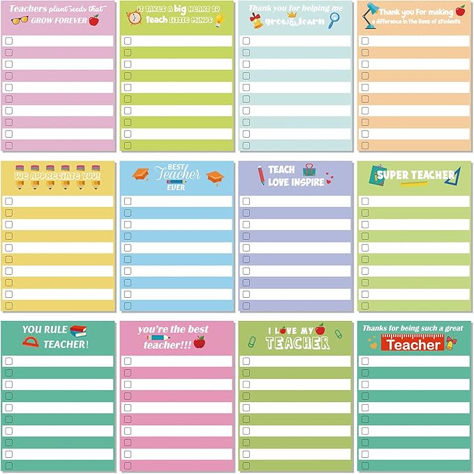 Pajean 12 Pcs End of Year Teacher Gifts Teacher Appreciation Notepad Gift Sets Lined Notepads to Do List Memo Notepads for Graduation Present Colored Cute Sticky Paper Notes Supplies(Vivid Style)