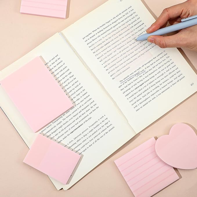 5 Pack Mixed Shape Transparent Sticky Notes, 250 Sheets Glitter Pastel Color Waterproof Index Sticker Book Tabs Soft PET Marker Memo Pad for Annotating Home School Office