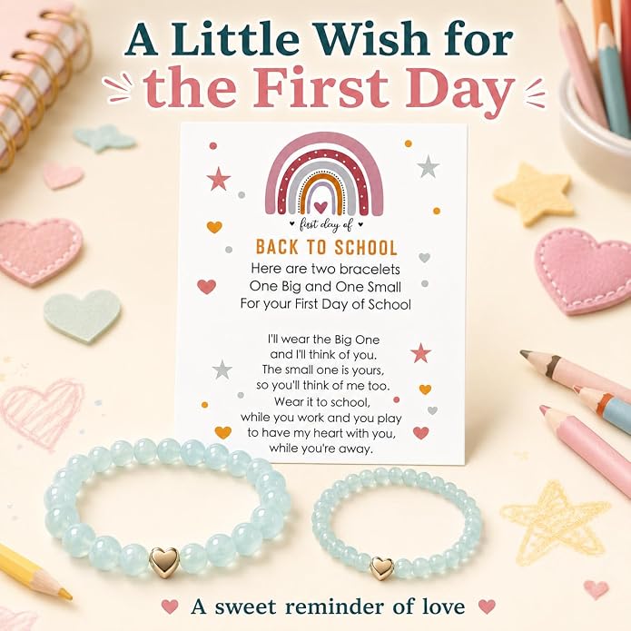 Back to School Bracelets Heart Matching Mommy and Me Elastic Wish Strings Bead Bracelets First Day of School Supplies Gifts