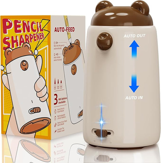 ZMOL Fully Automatic Pencil Sharpener, Electric Pencil Sharpener for Kids, Auto in & Out, Rechargeable Pencil Sharpeners for 6-12mm Jumbo Colored Pencils, Home/Classroom/Office
