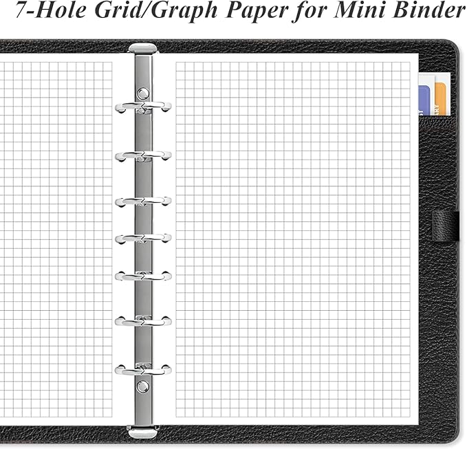 A5 Grid Refill Paper, 7-Hole Graph Paper, 100Sheets / 200Pages Loose-Leaf Grid Paper, 100gsm White Paper, 5.8" x 8.3 "
