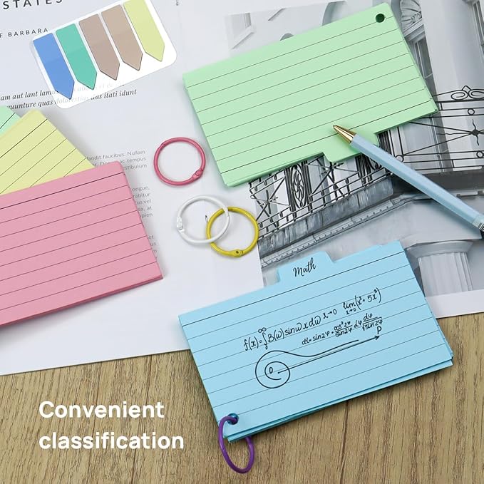 300 Pack Index Cards, 3" x 5" Ruled Index Cards with Ring, Colored Lined Flash Cards, Both Sides Note Cards Study Cards, Memo Scratch Pad for Office School Home (6 Colors)…
