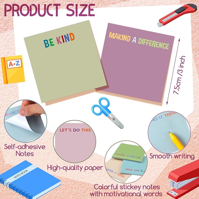 Yinder 24 Pcs Inspirational Sticky Notes Cute Motivational Sticky Notes Pad End of Year Employee Appreciation Gifts Bulk for Teacher Nurse Coworkers Office Supplies 3 x 3''(Motivational,Morandi Color)