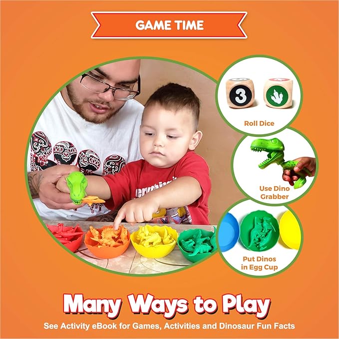 Jumbo Sorting & Counting Dinosaurs Matching Game - Educational Dinosaur Toys for 3 4 5 Year Olds with 54 Math Manipulatives, Dino Grabber, Toddler Games Dice, Toy Storage & Kids Activities eBook