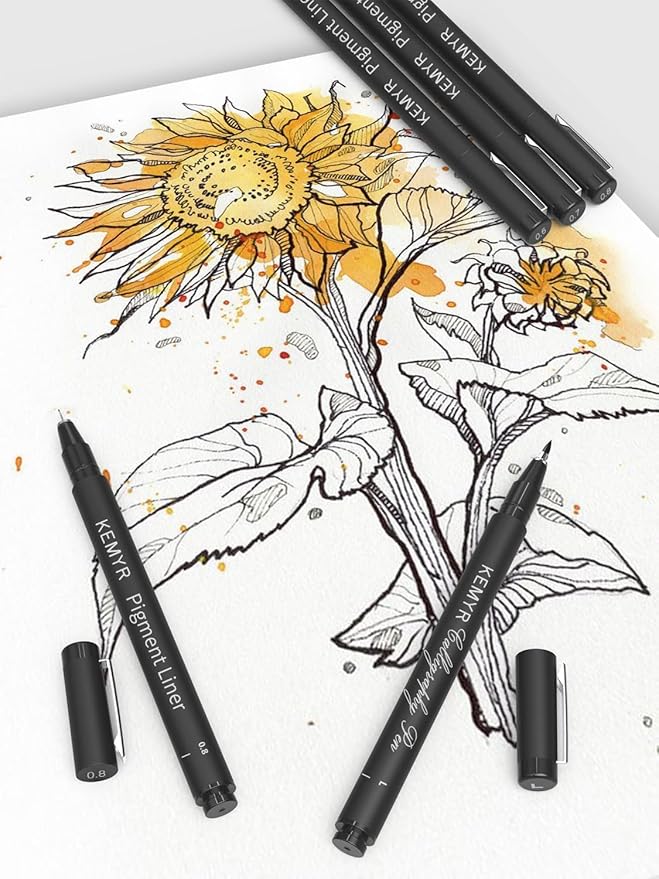 KEMYR 4 Micro Fine liner Drawing Art Pens Calligraphy Pens: 0.03mm Size Black Art supplies Waterproof Archival Black Ink Markers For Artists,Use for Professional Watercolor,Sketching