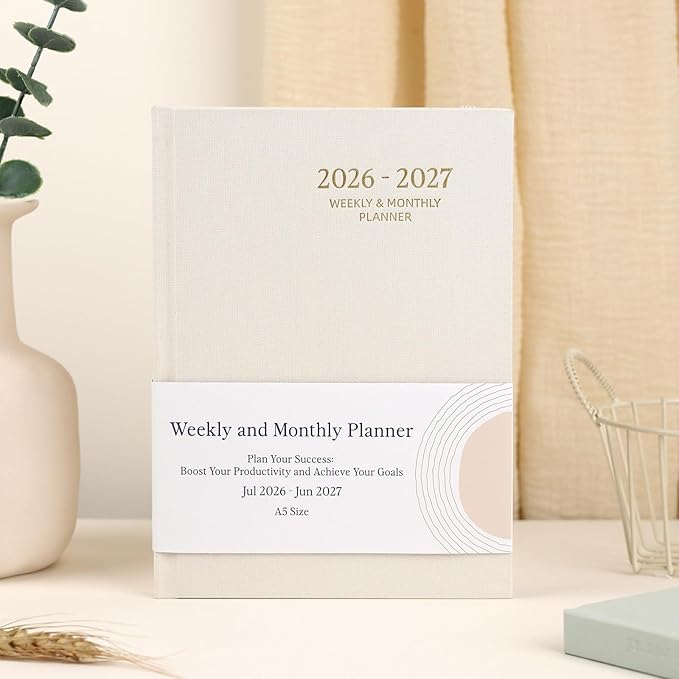 2026-2027 Planner - Weekly and Monthly Planner, July 2026 - June 2027, Linen Hardcover, 2026-2027 Calendar Planner Book with Tabs, Aesthetic, Perfect for Office Home School Supplies (Beige, A5 (Jul 2026-Jun 2027))