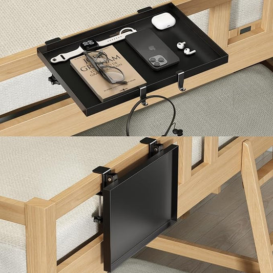 Magheo Bedside Shelf Foldable, Metal Clip-On Bunk Bed Table Shelf for Top Bunk Heavy Duty Bed Side Table Tray for College Dorm Room Essentials, Loft Nightstand Organizer Tray with 1 Cord Hole(Black)
