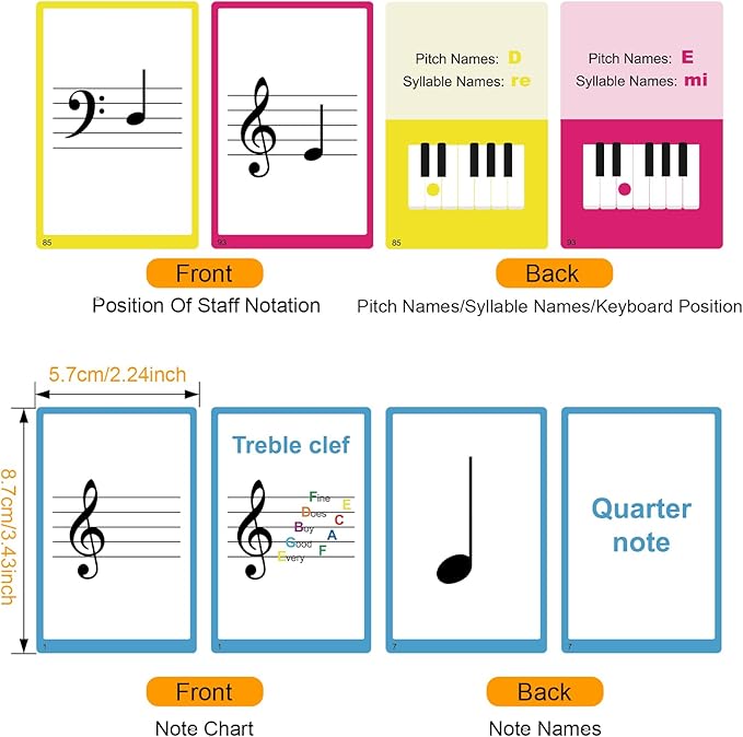 Piano Staff Notes Flashcards, Piano Staff Theory and 104 Sheets Flash Cards, Fun Educational Flashcards for Piano, Music Learners