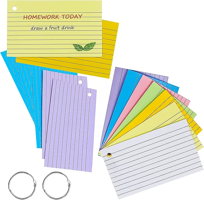180Pcs Colored Index Cards 4x6 Inch Flash Cards with Rings Lined Note Card Flashcards, Colorful Ruled Card Pad Index Note Books 4 x 6 Notecards for Studying School Supply College Office