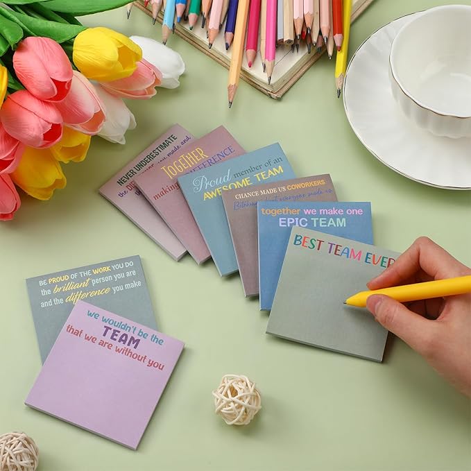 Yinder 24 Pcs Inspirational Sticky Notes Cute Motivational Sticky Notes Pad End of Year Employee Appreciation Gifts Bulk for Teacher Nurse Coworkers Office Supplies 3 x 3'' (Team,Morandi)