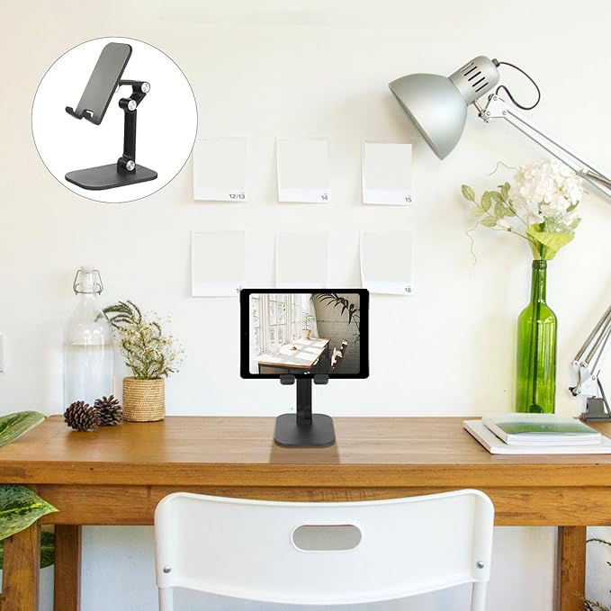 Kisangel Adjustable Desktop Phone and Tablet Stand, Multi-Functional Black Holder for Online Classes and Live Streaming, Compatible with Smartphones and Tablets