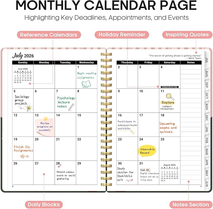 Planner 2026–2027, Weekly & Monthly Academic Organizer for School Year, Jul 2026–Jun 2027, Hardcover Planner with Tabs, Back to School Essential, 6.3" x 8.5", Petite Street