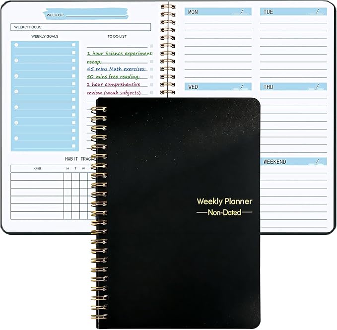 Undated Weekly Planner with Goal & Habit Tracker Notebook Spiral Binding Small Personal To Do List Week Planners for Kids School- Cute Non Dated Weekly Planner Simple Agenda Planners for Work
