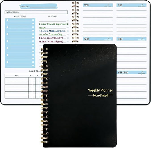 Undated Weekly Planner with Goal & Habit Tracker Notebook Spiral Binding Small Personal To Do List Week Planners for Kids School- Cute Non Dated Weekly Planner Simple Agenda Planners for Work
