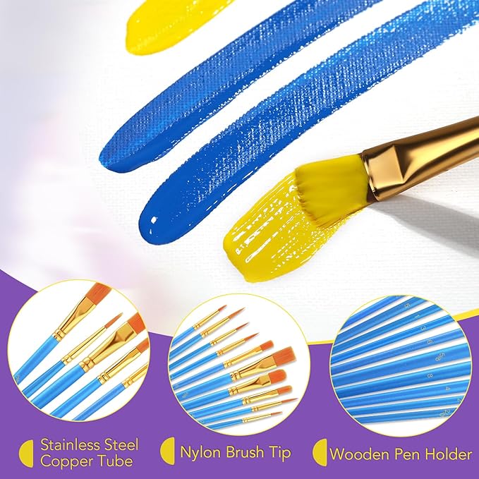 AROIC Acrylic Paint Brush Set, 12pack/120pcs Nylon Hair Paint Brushes, for Oil Painting Rock Body Painting, Artist Amateur Craft Paint Brushes Supplies, Children Adult Painting Small Paint Brush Set.