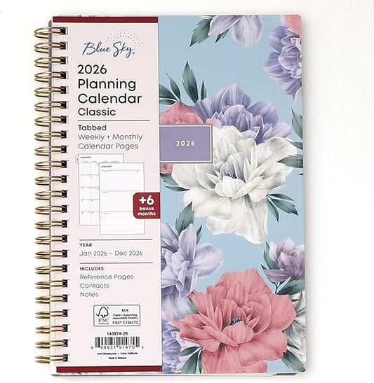 Blue Sky 2026 Weekly and Monthly Planner Calendar, January 2026 - December 2026, 5" x 8", Flexible Cover, Laminated Tabs, Durable Twin Wire Binding, Tula