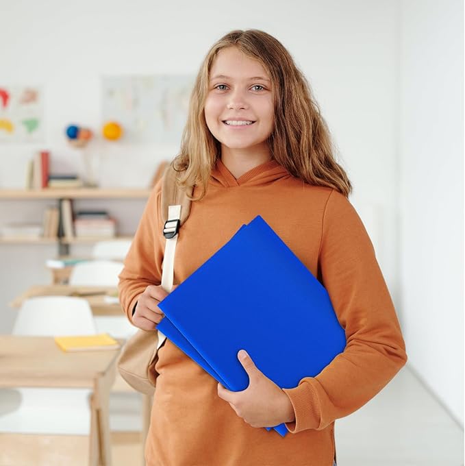ViVin 60-Pack Heavy Duty 2 Pocket Folders, Plastic File Folders for School, Office and Home (Blue)